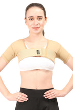 Post Surgical Axillary Breast Support with Axillary Compression Band || MODERATE COMPRESSION || Liposuction Compression Garment || Front Hook Adjustment (Large, Beige)
