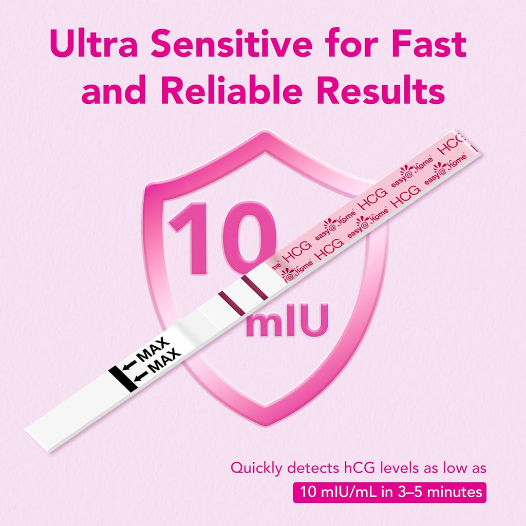 Easy@Home Pregnancy Test Strips Kit, 5 Pack Early Detection hCG Tests - Powered by Premom Ovulation Predictor iOS and Android APP