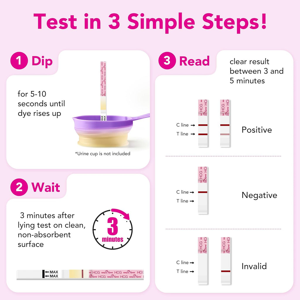 Easy@Home Pregnancy Test Strips Kit, 5 Pack Early Detection hCG Tests - Powered by Premom Ovulation Predictor iOS and Android APP