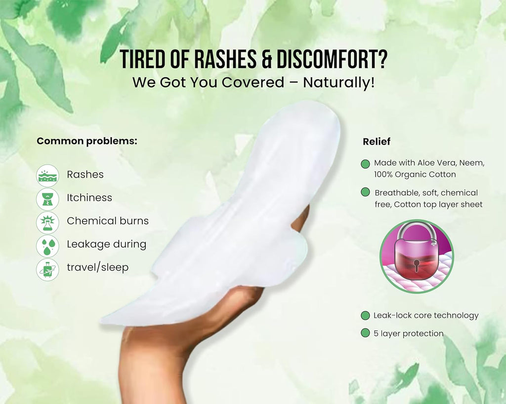 Herbal Sanitary Pads Women XXL – 12 Pads With Disposable Cover | Infused with Aloe Vera, Camel Grass & Neem Powder | Rash-Free, Biodegradable | 5-Layer Leak Protection for Heavy Flow