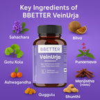 BBETTER VeinUrja Varicose Vein Support | Ayurvedic Supplement for Leg Swelling, Heaviness & Pain Relief | Natural Circulation & Vein Health Formula | 120 Softgels