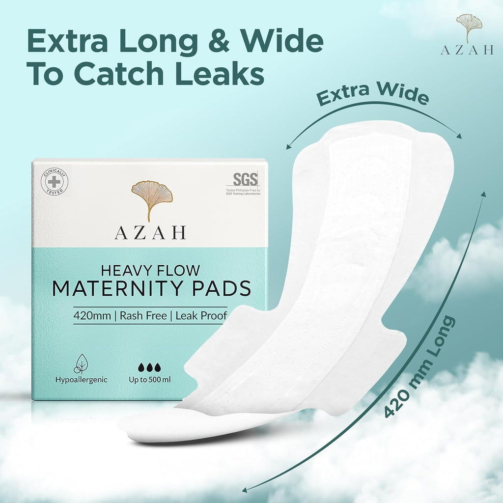 AZAH Maternity Pads after Delivery for Women (Box of 50) Ultra-Absorbent XXXL Pads for Women | Maternity Pads made for Heavy Flow, Postpartum Flow & Overnight flow | Without Disposable Bags