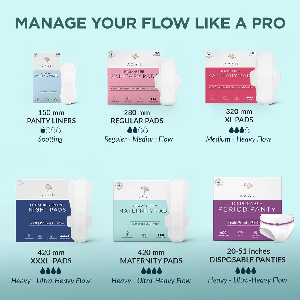 AZAH Maternity Pads after Delivery for Women (Box of 50) Ultra-Absorbent XXXL Pads for Women | Maternity Pads made for Heavy Flow, Postpartum Flow & Overnight flow | Without Disposable Bags