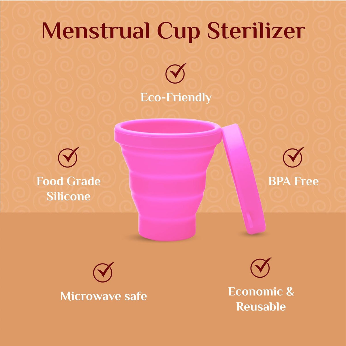 Medium Reusable Menstrual Cup, Applicator, Lubricant Gel & Collapsible Menstrual Cup Sterilizer Kit for Women (Pack of 1)