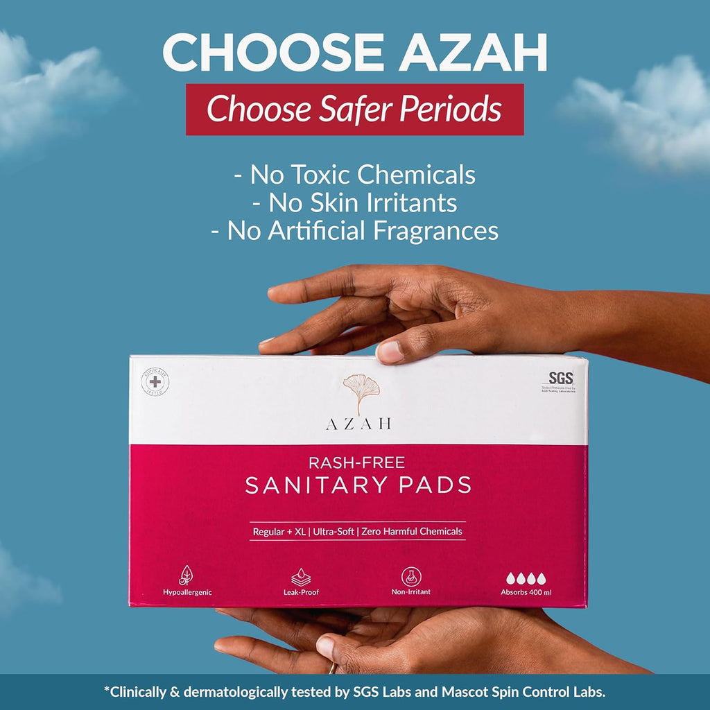 AZAH Sanitary Pads for Women (20 Reg + 20 XL) [Pack of 40] 100% Rash-Free sanitary napkins | 3x More Absorption, Cottony Soft and Dry Top Cover for heavy Flow | Toxin Free, Locks Odour, Leak-Proof