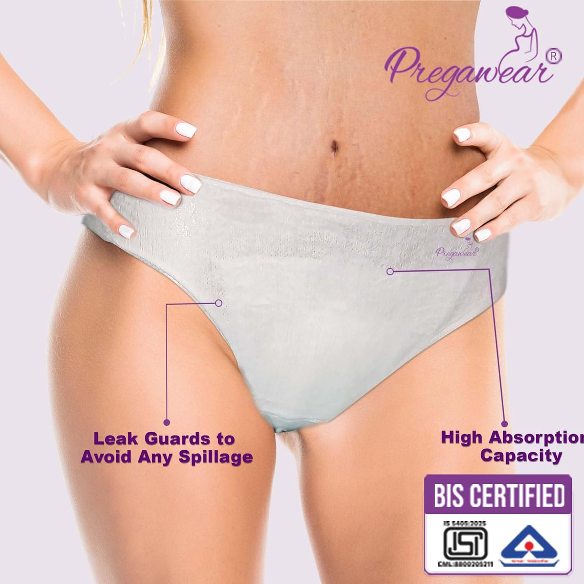 Pregawear Maternity Panty| Disposable Period Panties| Postpartum Underwear| Heavy Flow & Rash Free Periods| Leak Proof Pads After Delivery| Overnight Protection|Toxic Free| (Pack of 5) (XXL)