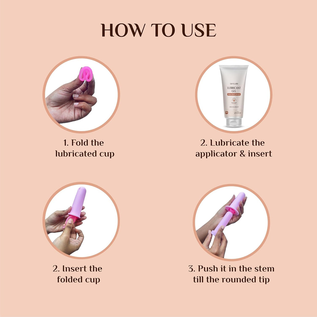 Reusable Menstrual Cup Medium with Applicator, Lubricant Gel & Sterilizer Case for Women - Soft Silicone, Leak-Proof Period Care Kit (M)