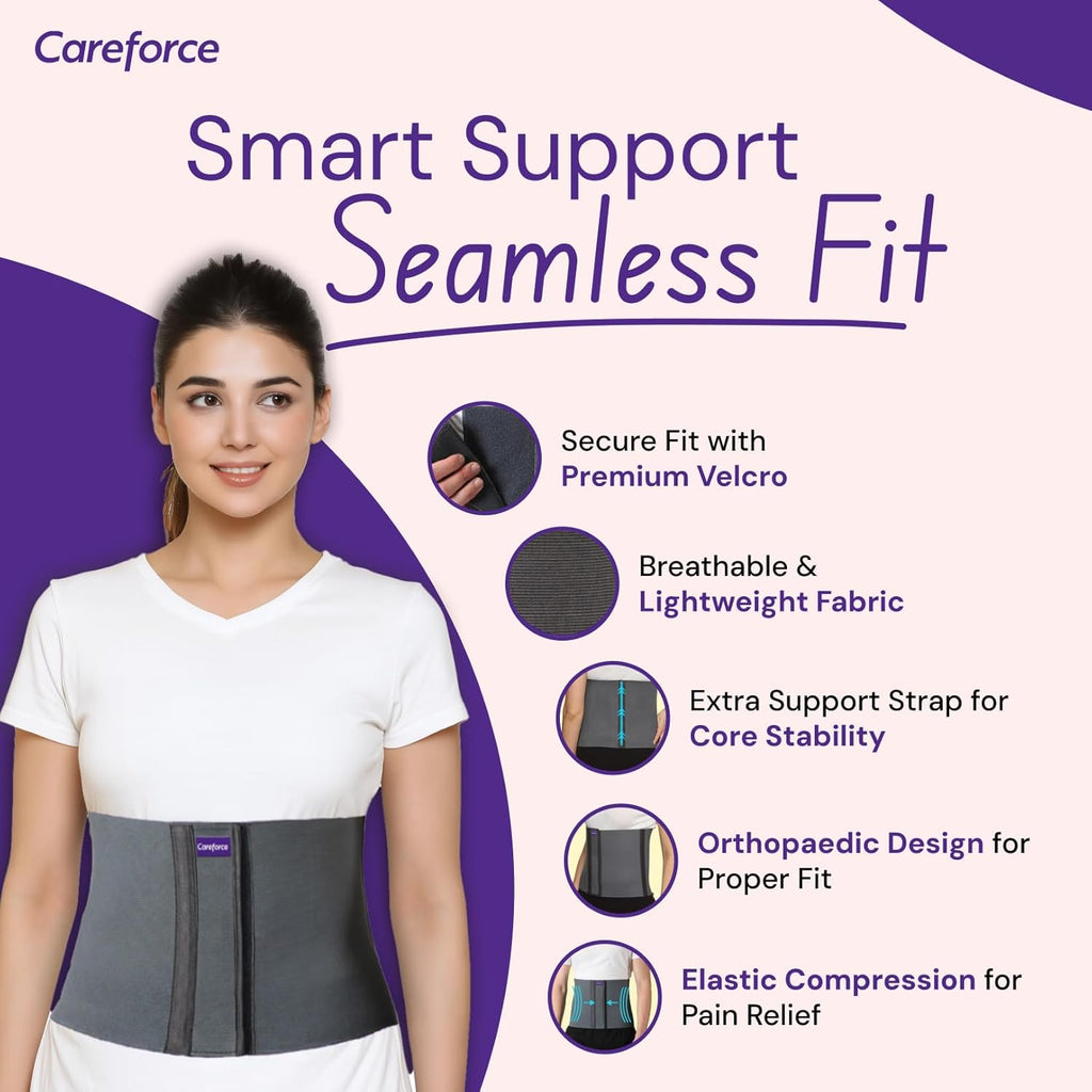 Careforce - The Force Behind Your Health Polyester Postpartum Abdominal Belt After Delivery for Tummy Reduction Belly Support Belt Abdominal Binder Belt for Back Pain Relief Women, Men-Grey 8 Inch-XL