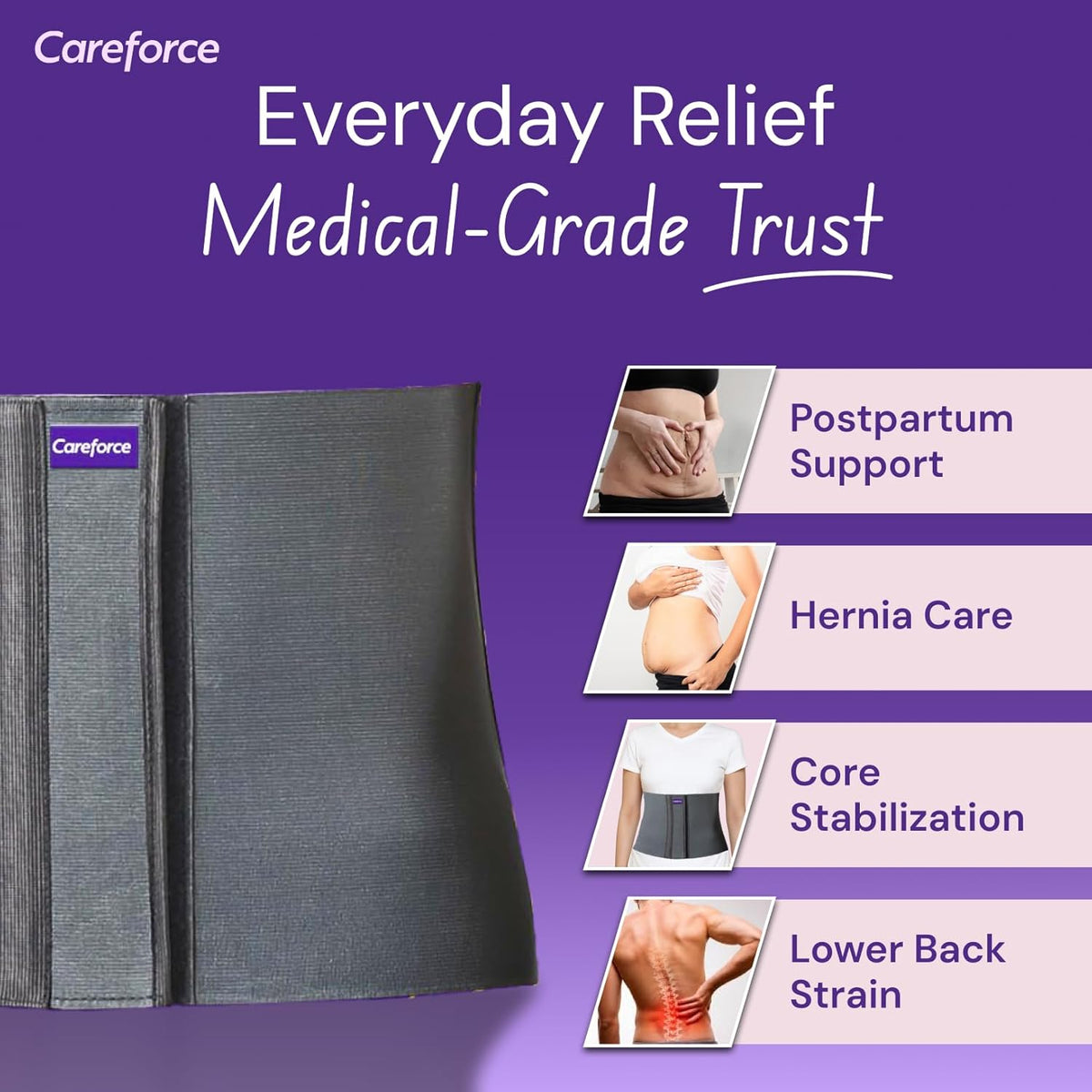 Careforce - The Force Behind Your Health Polyester Postpartum Abdominal Belt After Delivery for Tummy Reduction Belly Support Belt Abdominal Binder Belt for Back Pain Relief Women, Men-Grey 8 Inch-XL
