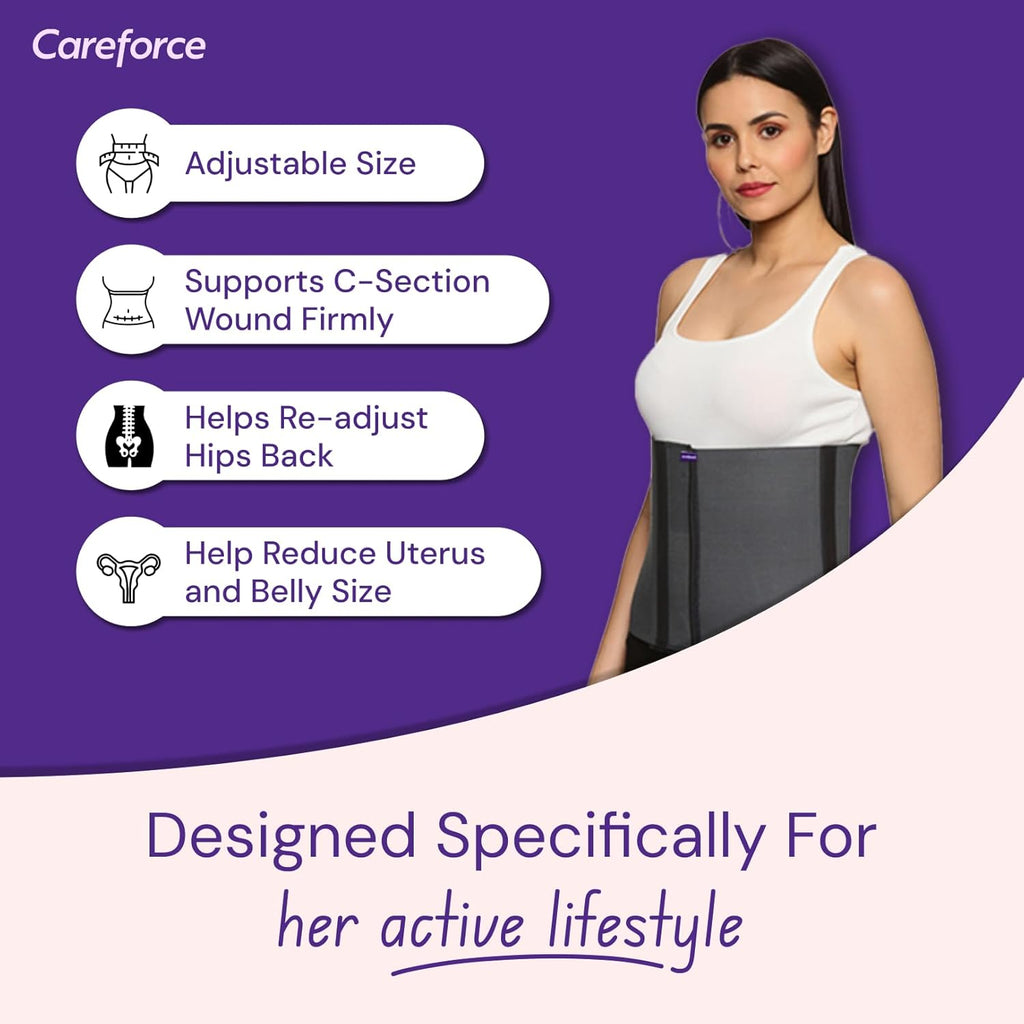 Careforce - The Force Behind Your Health Polyester Postpartum Abdominal Belt After Delivery for Tummy Reduction Belly Support Belt Abdominal Binder Belt for Back Pain Relief Women, Men-Grey 8 Inch-XL