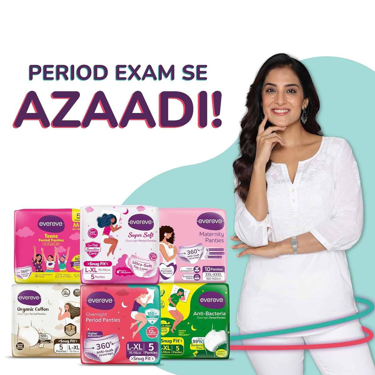 Evereve Period Panty For Girls & Women, (M-L), 2x10 Pcs, 360 Degree Coverage, 0% Leaks, High Absorbency For Heavy Flow, Maternity Delivery Pads, Postpartum & Overnight Protection, Disposable Panty