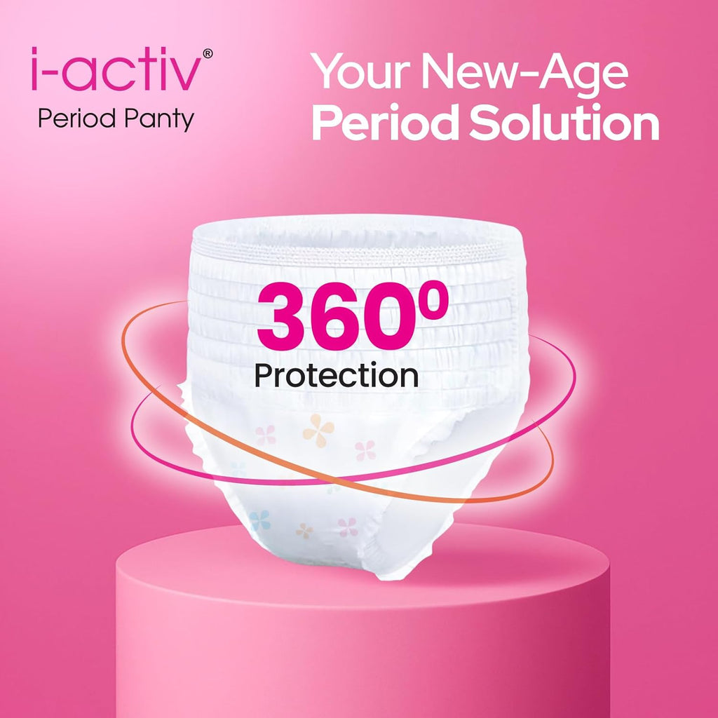 i-activ Period Panty for Women | M-L | Disposable Period Panties for Women Leak Proof | Maternity Pads for Heavy Flow Periods | Overnight 360 Degree Protection | Size-24 to 39"