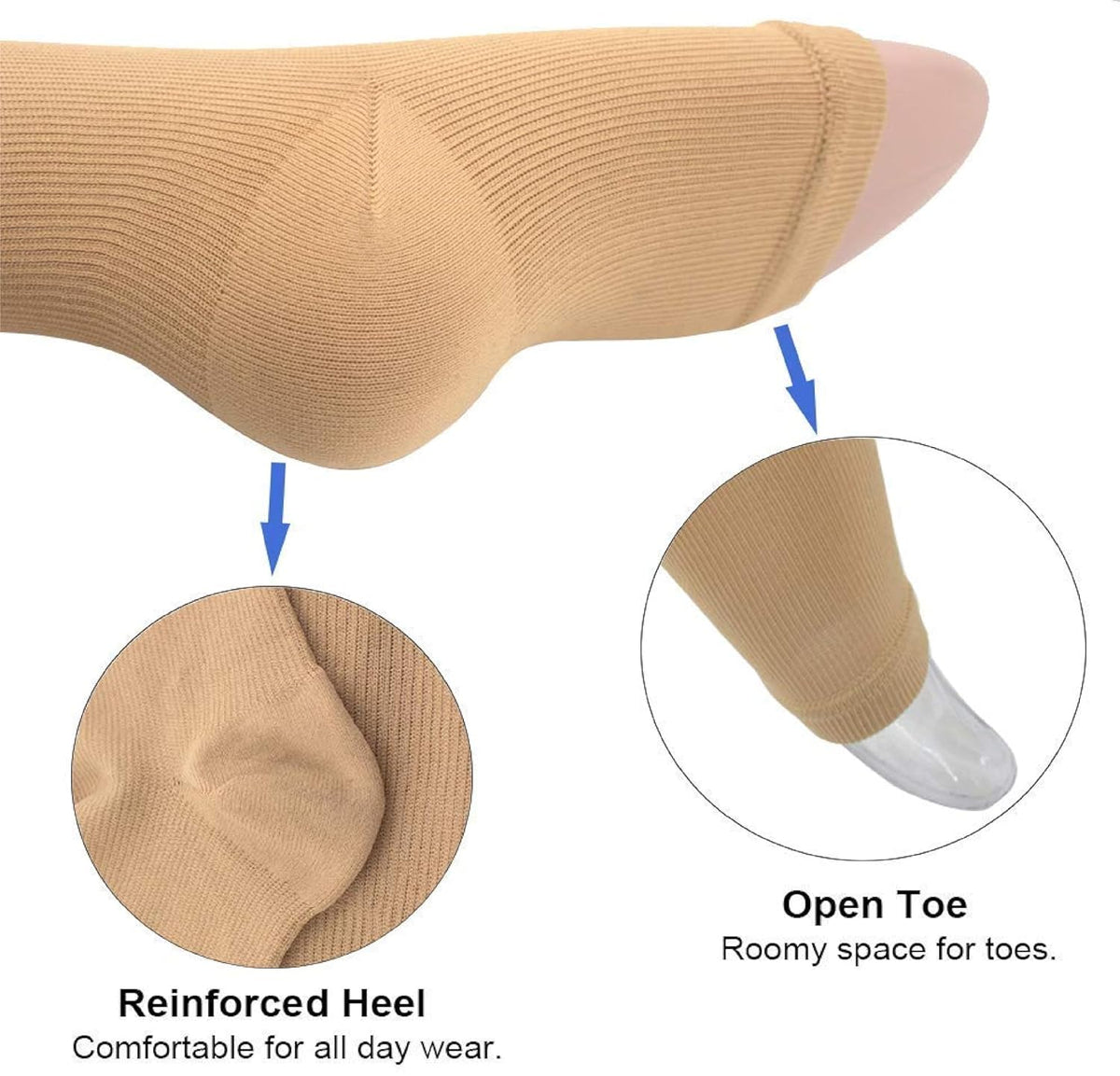 NIGHTSTAR Open Toe Knee High Compression Socks with Zipper – Medical Support Stockings for Leg Pain Relief, Edema & Improved Blood Flow Thigh Length for men and women (1PCS)