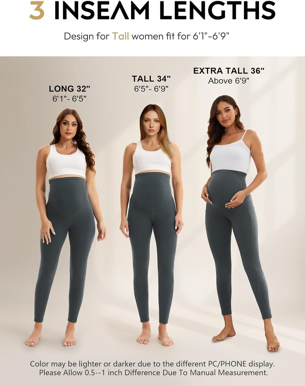 SEVEGO Tall Women's 32/34/36 Inseam Maternity Leggings Over The Belly Pregnancy Yoga Pants Workout Active Wear