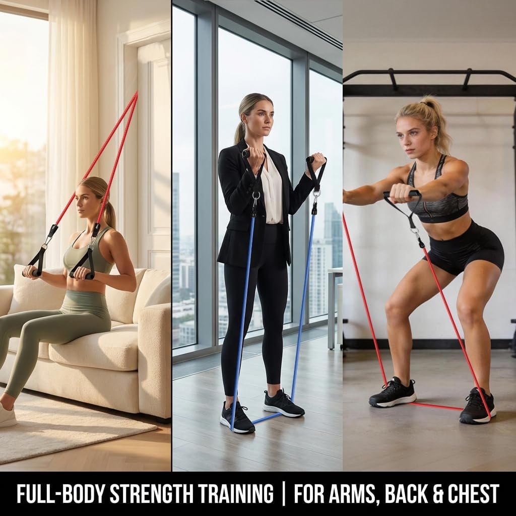 VEICK Resistance Bands with Handles, Ankle Straps, Door Anchor | Accredited Lab Certified, 100% Natural Latex, Cushioned Handles, Versatile for Yoga, Pilates, Strength, Home Gym