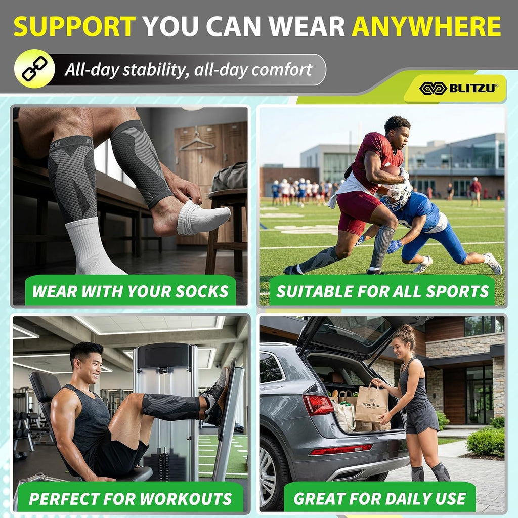 BLITZU Calf Compression Sleeves, Footless Compression Socks for Men & Women | Leg Support Brace, Shin Splint Pain Relief, Reduce Varicose Vein Swelling, Muscle Recovery, Running, Nursing, Fitness, Travel