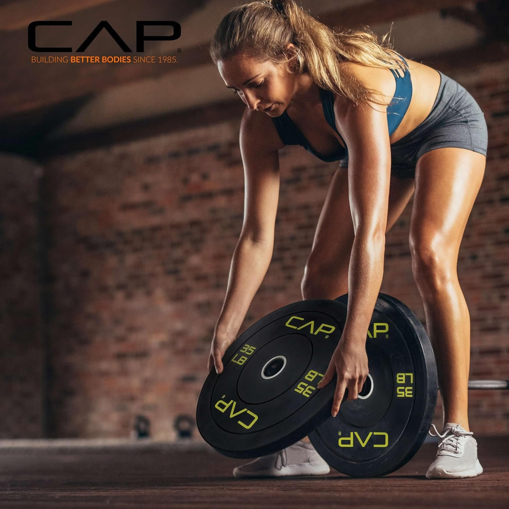 CAP 2-inch Olympic Bumper Plate Weight Set | 100-370 lbs | Multiple Colors | Storage Rack Optional