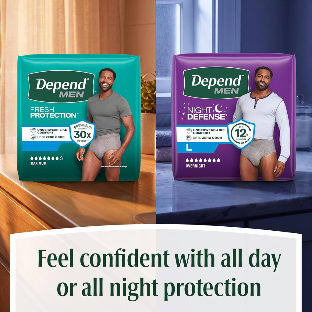 Depend Fresh Protection Adult Diapers, Incontinence Underwear for Men, Disposable, Maximum, Extra-Large, Grey, 26 Count, Packaging May Vary