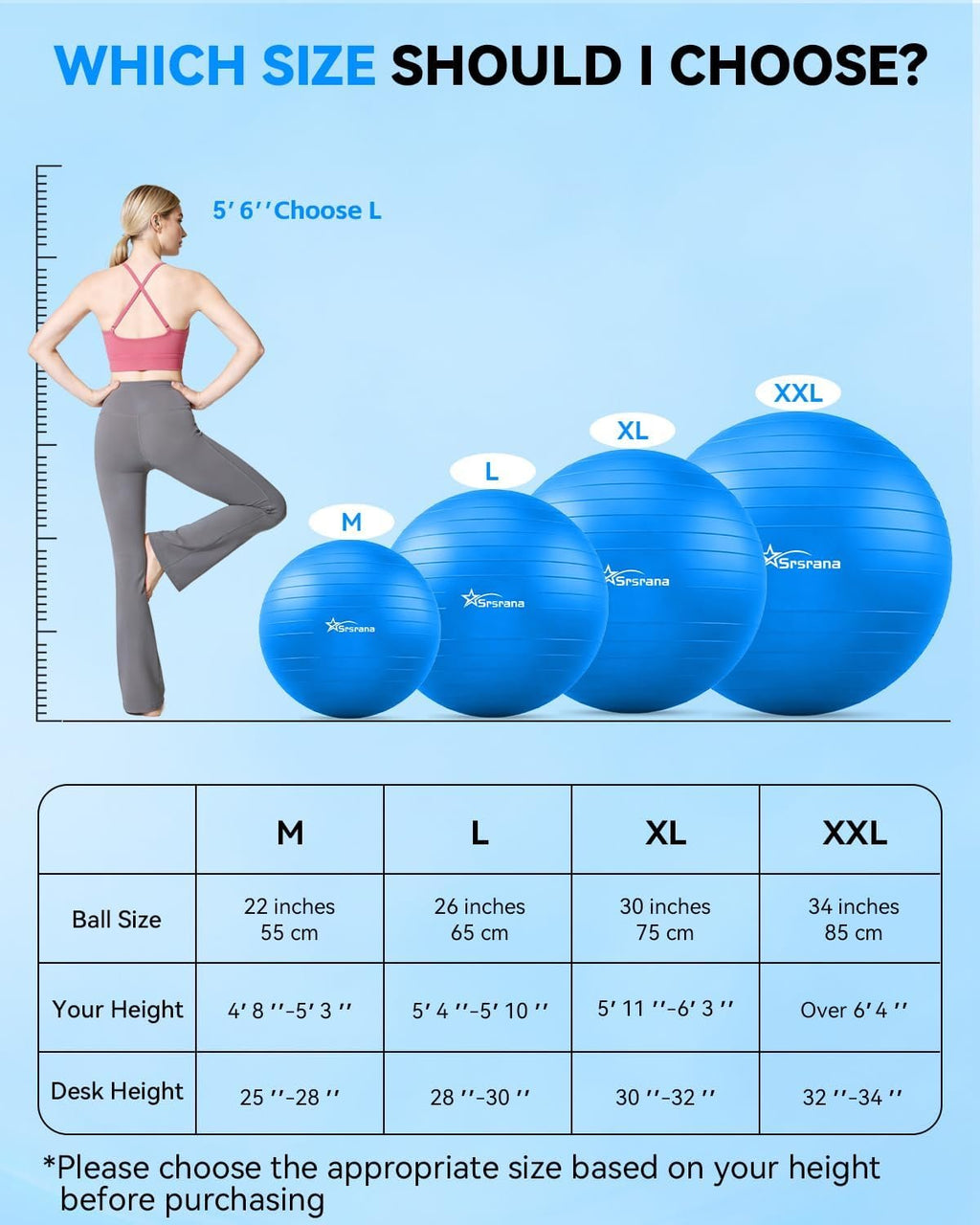 Exercise Ball - Anti-Burst Yoga Ball for Pilates, Pregnancy & Core Stability - Ergonomic Office Desk Ball Chair & Physical Therapy Equipment, Quick Pump Included