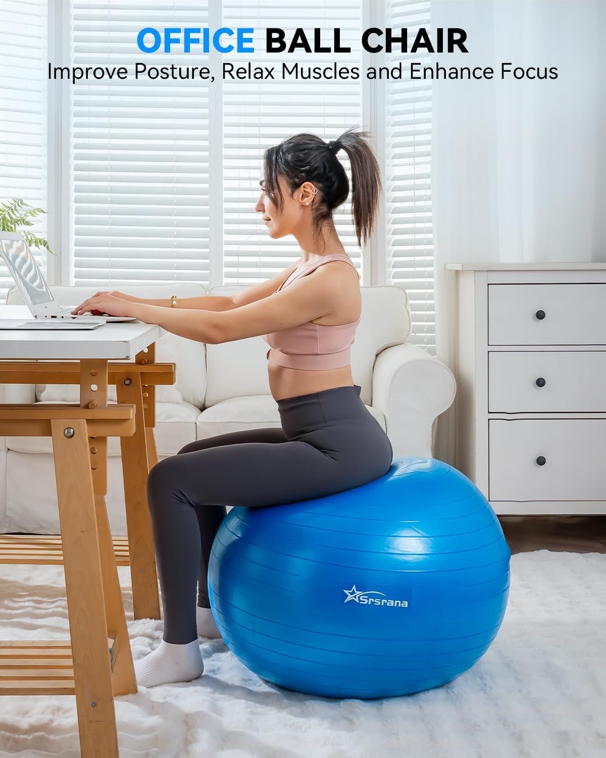 Exercise Ball - Anti-Burst Yoga Ball for Pilates, Pregnancy & Core Stability - Ergonomic Office Desk Ball Chair & Physical Therapy Equipment, Quick Pump Included