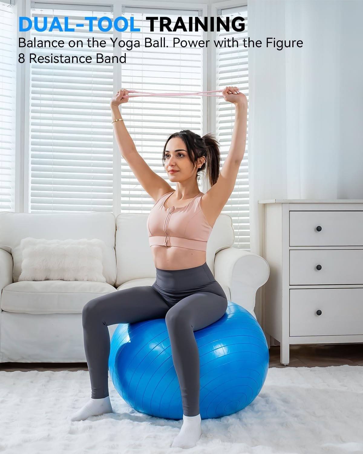 Exercise Ball - Anti-Burst Yoga Ball for Pilates, Pregnancy & Core Stability - Ergonomic Office Desk Ball Chair & Physical Therapy Equipment, Quick Pump Included