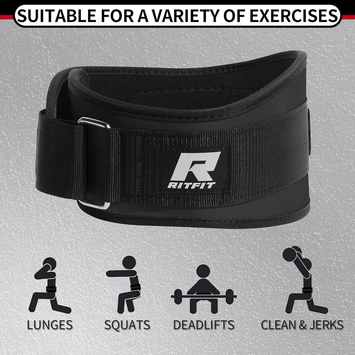 RitFit Weight Lifting Belt 6 Inch for Squats Deadlift Strength Training | Padded Lumbar Support, Self-Locking Gym Belt for Men & Women, Squats, Lunges, Deadlift, Thrusters