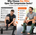 Doc Miller Open Toe Compression Socks, 20-30 mmHg, Knee High, Men & Women | Toeless Compression Sleeves, Knee-High Stockings: Shin Splints, Varicose Veins, Travel, Calf Support & Muscle Recovery, Pair