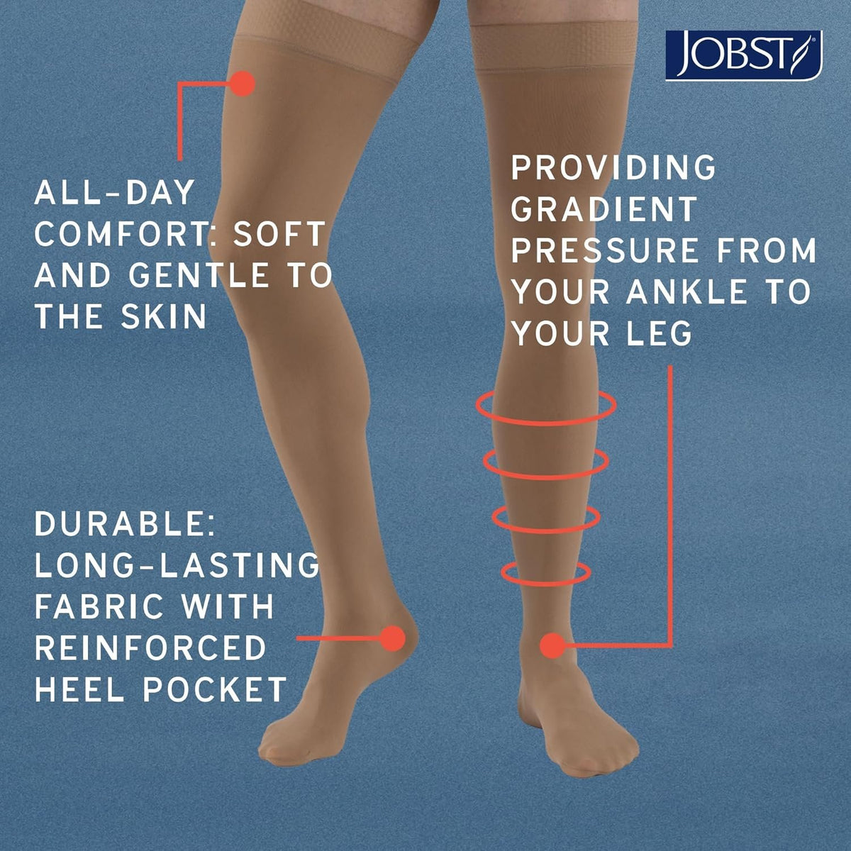 JOBST Relief 20-30 mmHg Knee High Graduated Compression Stockings - Regular Band, Closed Toe
