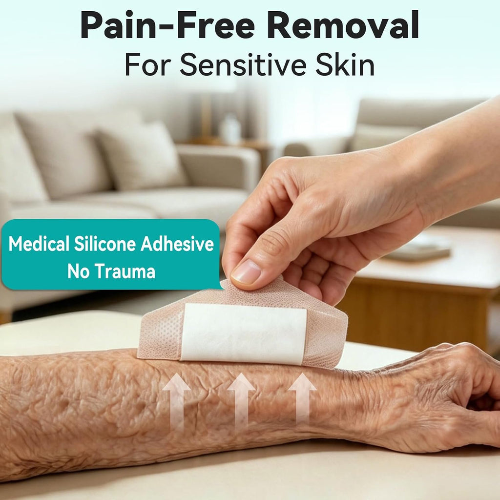 Dimora Silicone Foam Dressing with Border Adhesive 4"x4" Wound Dressing First Aid Bandage for Wound Care 10 Pack | Silicone Foam Dressing 4x4 , Waterproof Adhesive Gentle Border, Wound Care, Breathable Absorbent Pad, 10 Packs