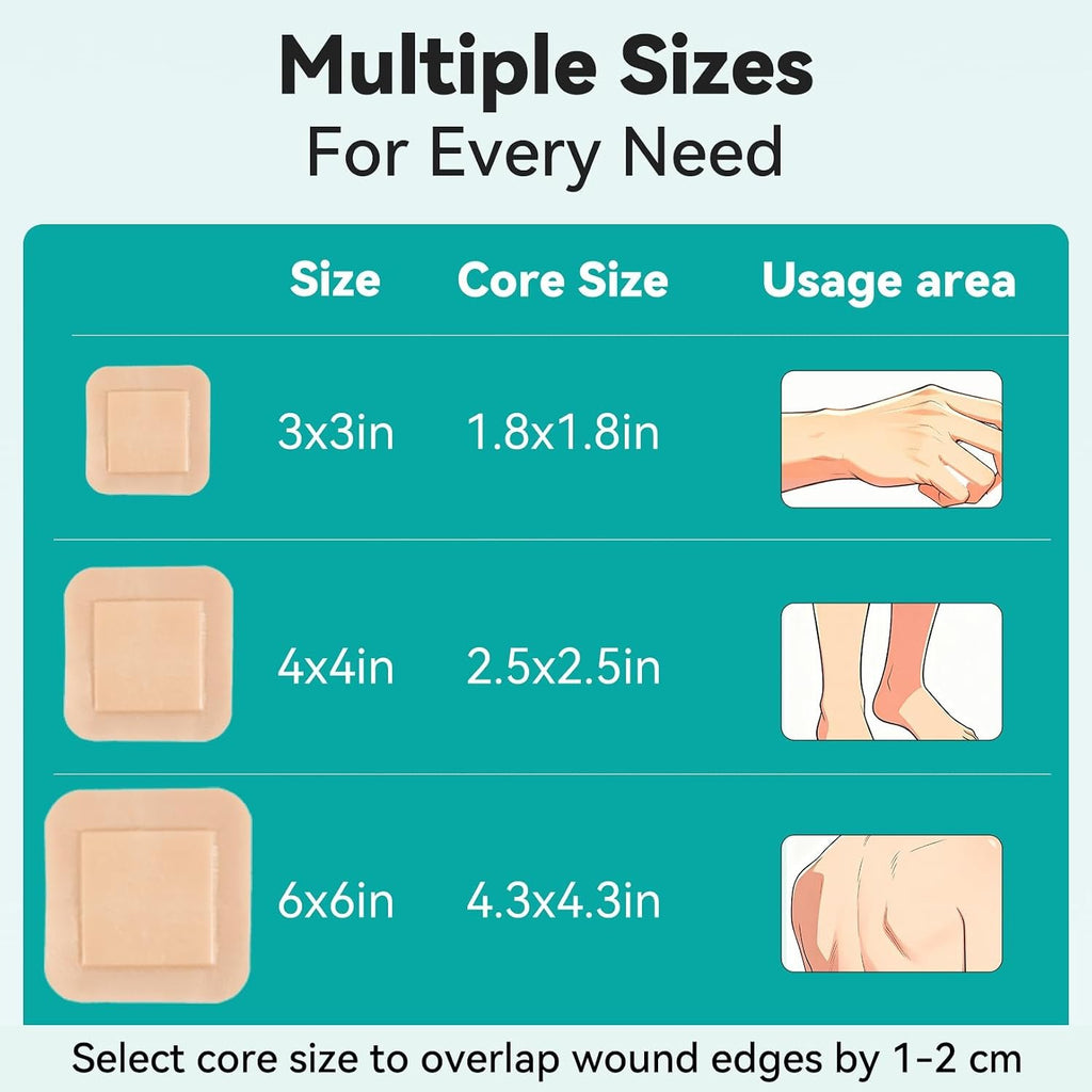 Dimora Silicone Foam Dressing with Border Adhesive 4"x4" Wound Dressing First Aid Bandage for Wound Care 10 Pack | Silicone Foam Dressing 4x4 , Waterproof Adhesive Gentle Border, Wound Care, Breathable Absorbent Pad, 10 Packs