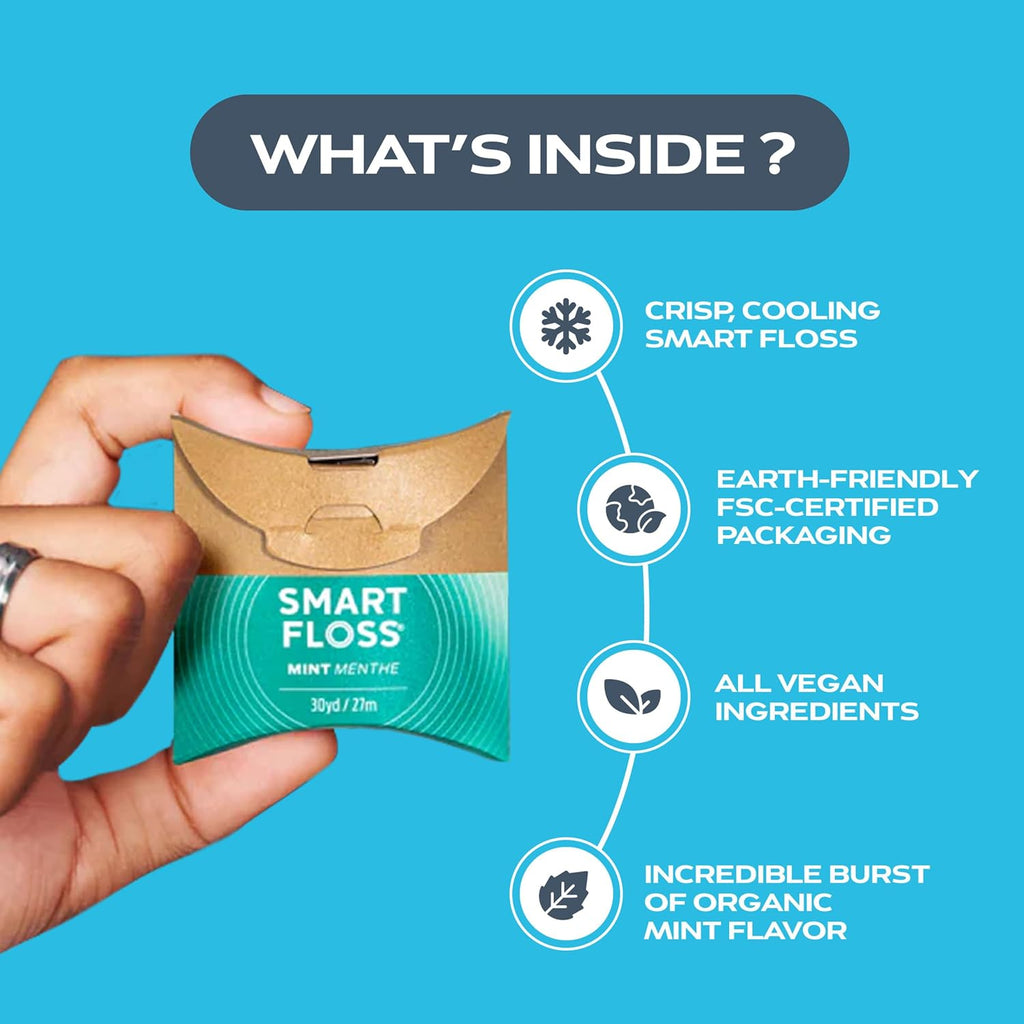 DrTung's Smart Floss, Mint Natural Expanding Dental Floss - Pack of 12 | Gentle on Tooth & Gums, Expands & Glides, PTFE & PFAS Free, Certified Organic Mint Essential Oils