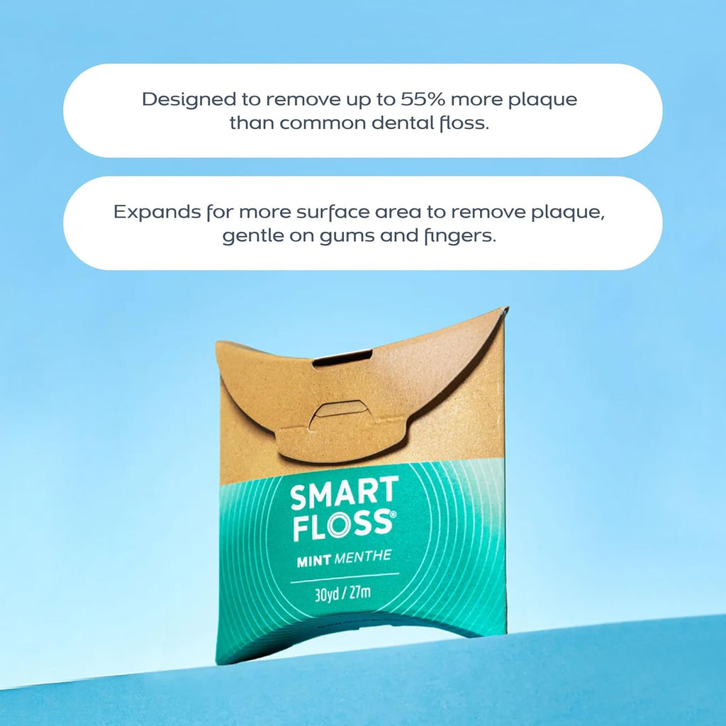 DrTung's Smart Floss, Mint Natural Expanding Dental Floss - Pack of 12 | Gentle on Tooth & Gums, Expands & Glides, PTFE & PFAS Free, Certified Organic Mint Essential Oils
