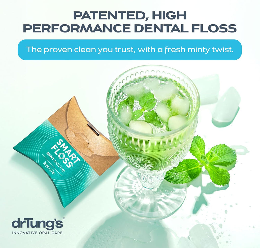 DrTung's Smart Floss, Mint Natural Expanding Dental Floss - Pack of 12 | Gentle on Tooth & Gums, Expands & Glides, PTFE & PFAS Free, Certified Organic Mint Essential Oils
