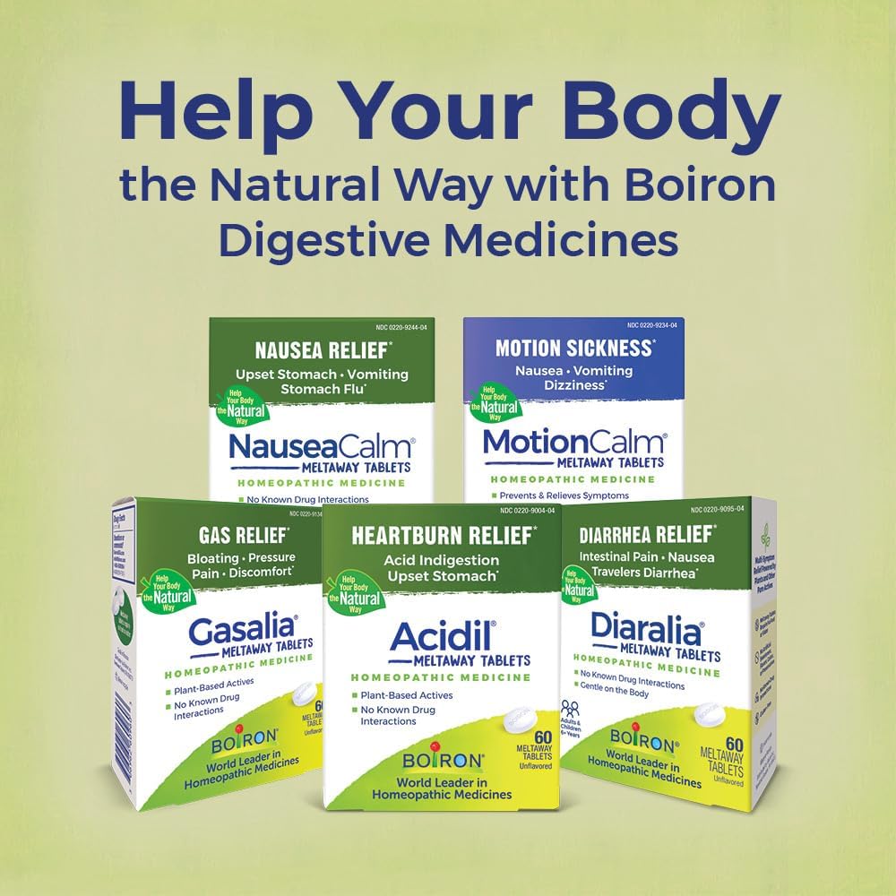 Boiron NauseaCalm Relief for Upset Stomach, Nausea, and Vomiting Due to Stomach Flu, Overindulgence, or Motion Sickness - Non-Drowsy - 120 Count (2 Pack of 60)