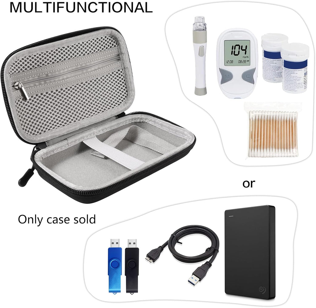 Diabetes Travel Case EVA Hard Shell Diabetic Supplies Bag Organizer for Blood Sugar Testing Kit, Glucose Monitor Kit with Meter, Glucose Test Strips, Lancets, Lancing Device, Alcohol Wipe (Black)