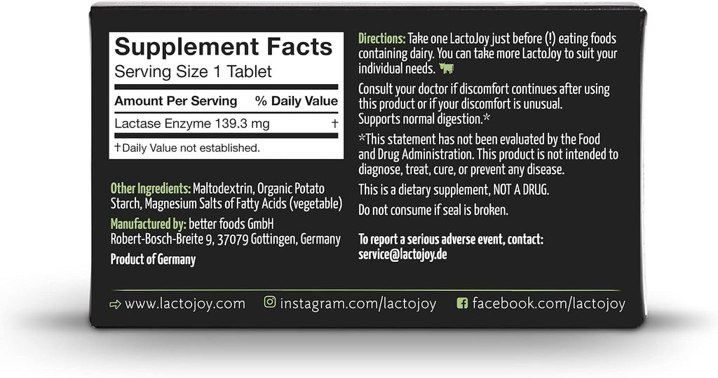 LactoJoy Lactase Pills 14,500 I 80 Pieces I Powerful Lactase Enzymes for Lactose Intolerance I Ultra Pure Lactase for Improved Digestion I No Silicon Dioxide, No Artificial Flavors, No Sucralose