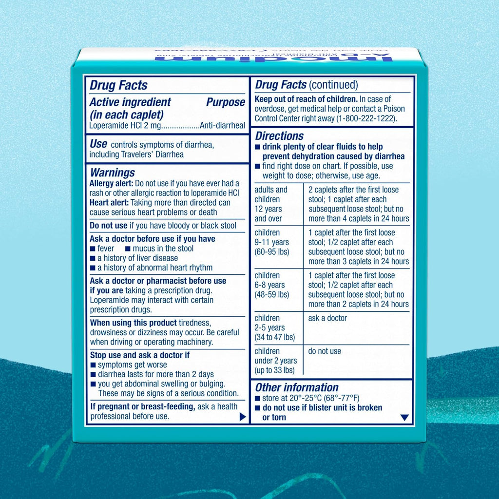 Imodium A-D Diarrhea Relief Caplets, 2mg Loperamide Hydrochloride, 24 Ct | Help Control Symptoms of Diarrhea, Due to Acute Traveler's Diarrhea, for Kids 6+ and Adults