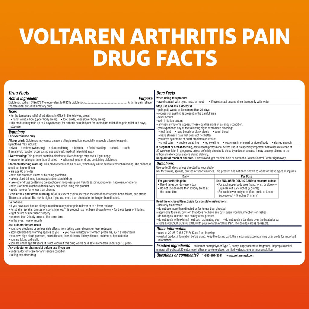 Voltaren Arthritis Pain Gel, One 100 g Tube and one 20 g Travel Size Tube | Prescription Strength Topical Arthritis Pain Relief with Diclofenac, Targets Inflammation, Improves Mobility, Easy Open Cap