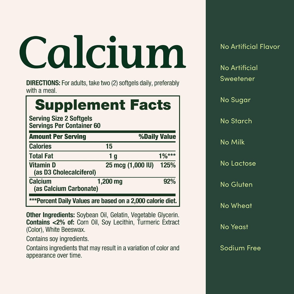 Nature's Bounty Calcium 1200 mg with 1000 IU Vitamin D3, 2 Per Day, 120 Ct
