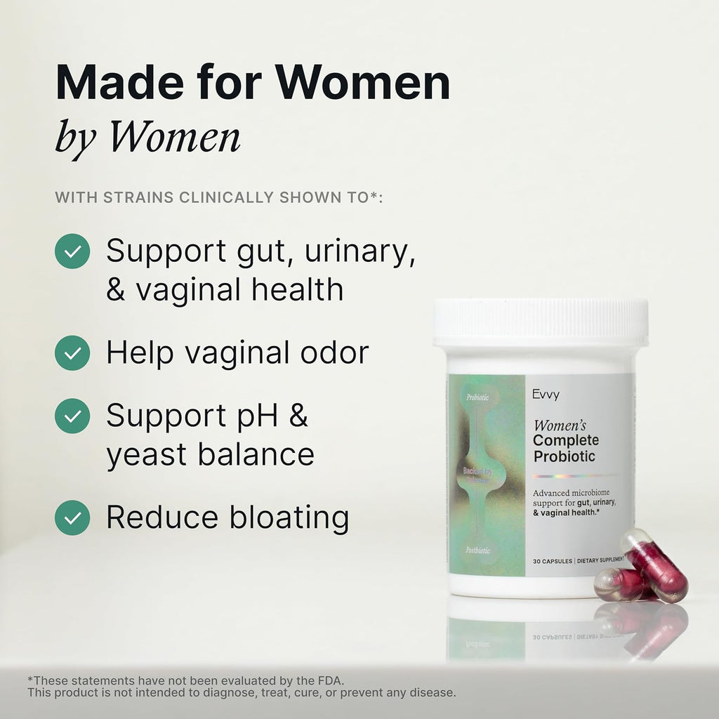 Evvy Women's 3-in-1 Probiotic Gut, Urinary & Vaginal Health | 90 Day Supply