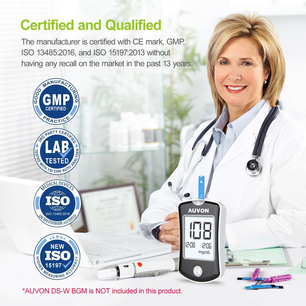 AUVON Blood Glucose Test Strips, 300 Count, Value Pack, Accurate Readings | Blood Glucose Test Strips Only Compatible with AUVON DS-W Diabetes Sugar Testing Meter, Work Effectively with Small Drops