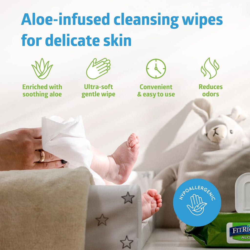 FitRight Personal Cleansing Wipes with Aloe 8x10 Scented 600 Count | Moisturizing Body Wipes for Adults, Incontinence Cleaning, Cloth Wipes for Elderly Care & Bathing