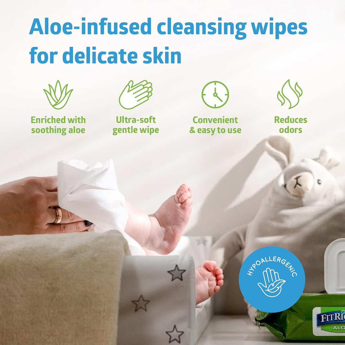 FitRight Personal Cleansing Wipes with Aloe 8x10 Scented 600 Count | Moisturizing Body Wipes for Adults, Incontinence Cleaning, Cloth Wipes for Elderly Care & Bathing