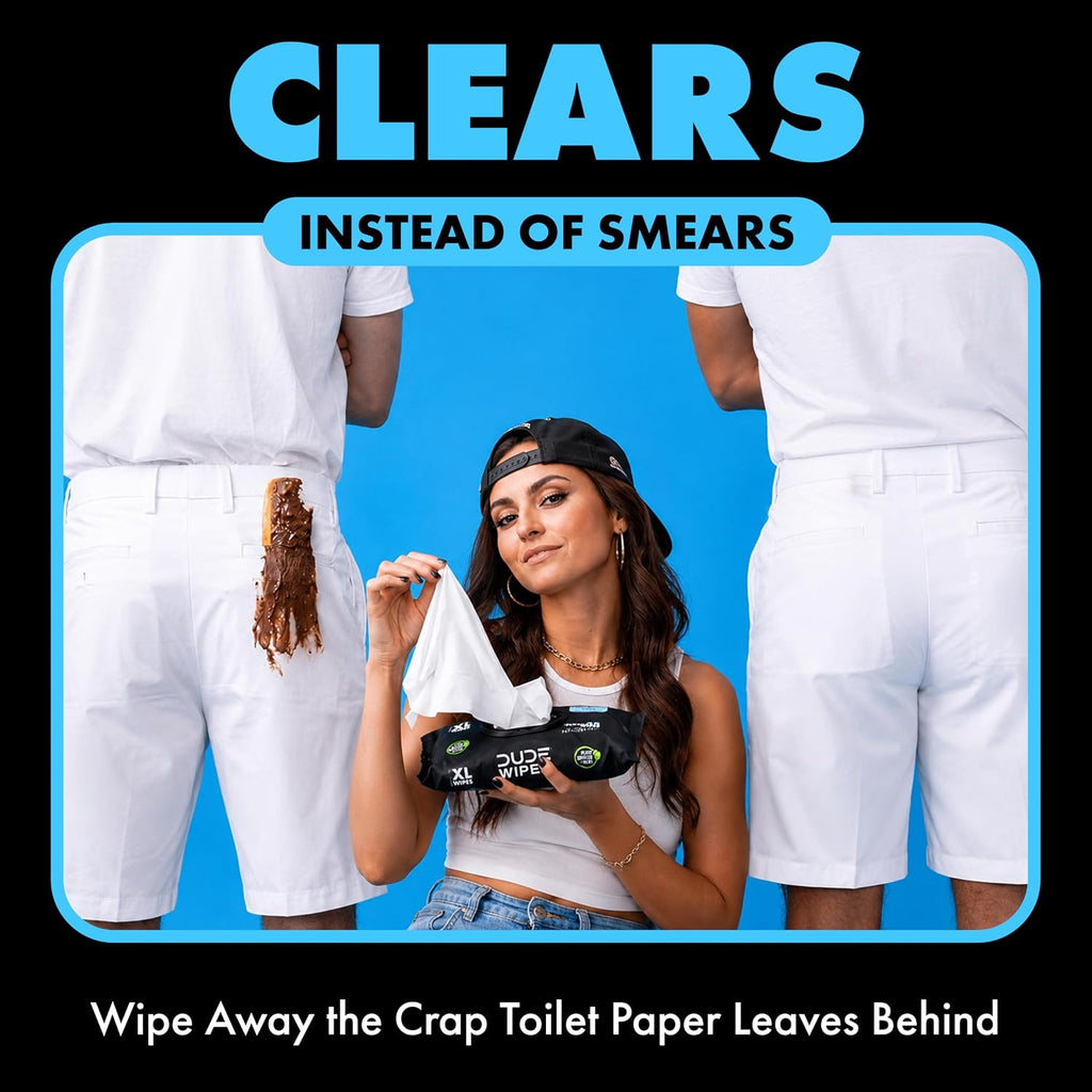 DUDE Wipes Unscented Adult Flushable Wet Wipes, Sensitive Skin, 144 Count | 99% water, extra large flushable butt wipes. Fragrance free, hypoallergenic, vitamin E and aloe. Septic safe. 3 packs of 48.