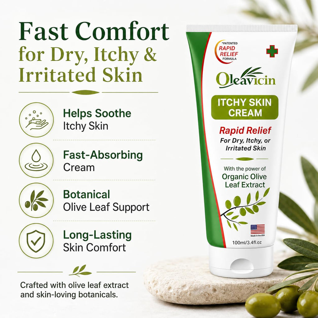 Oleavicin Extra Strength Anti-Itch Cream - Itchy Skin Cream for Fast Itch Relief - Natural Anti Itch Cream for Adults & Kids - Organic Olive Leaf Extract - Steroid-Free Rash Relief for Sensitive Skin