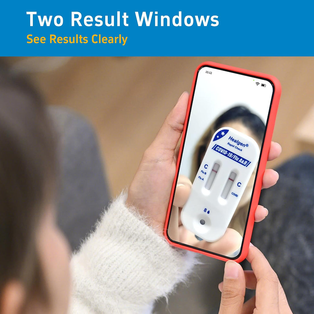 Healgen Rapid Check COVID-19, Flu A&B Antigen Test Kit, The First FDA Authorized OTC 3-in-1 Flu & COVID Home Test, Easy to Read Dual Windows, Results in 15 Mins, 1 Test