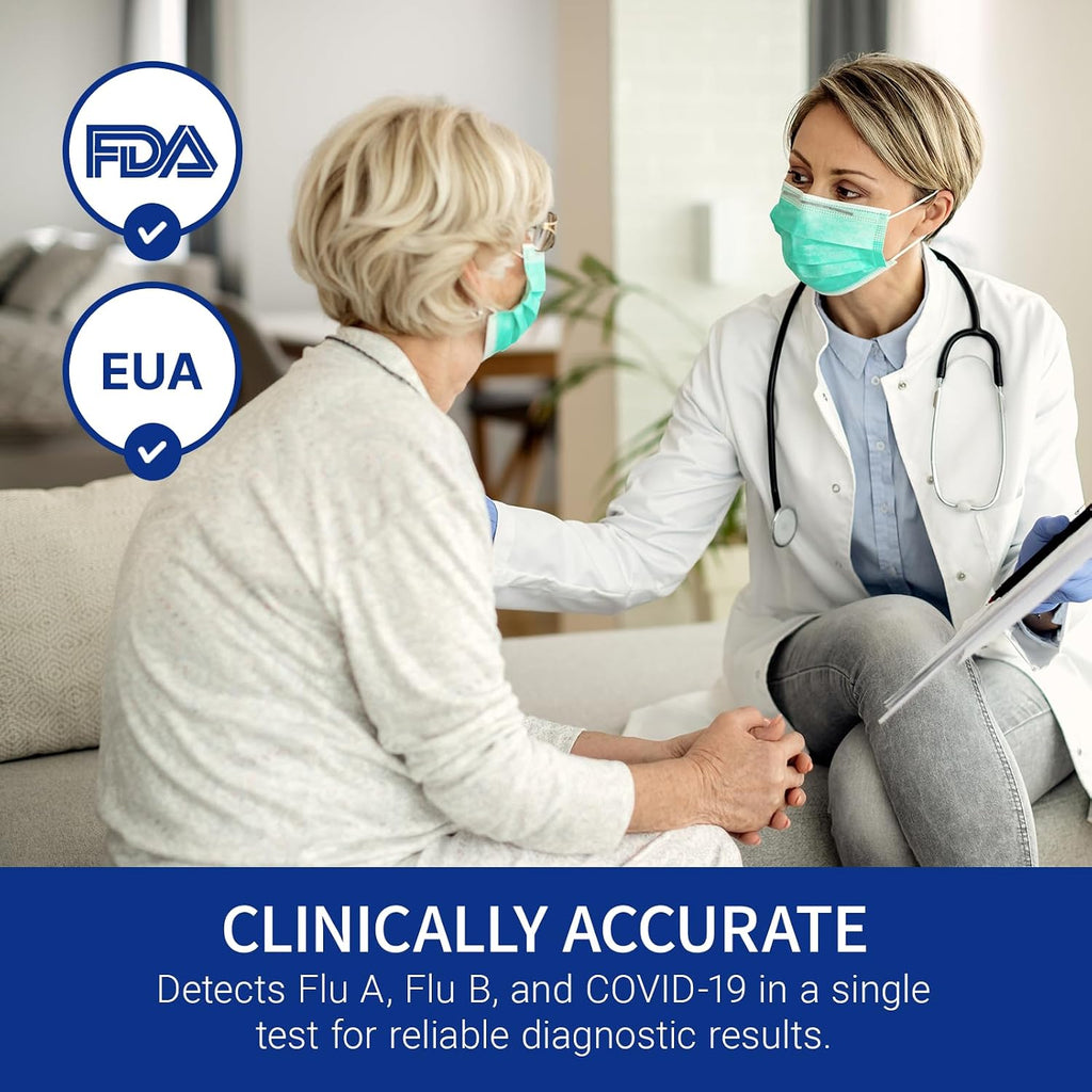TyFast Flu A/B & COVID-19, At Home 3-in-1 Rapid Test Kit, 10 Tests | Nasal Swab Self-Test, Easy-To-Use For Adults And Kids, EUA Authorized OTC, Quick 10-Minute Results