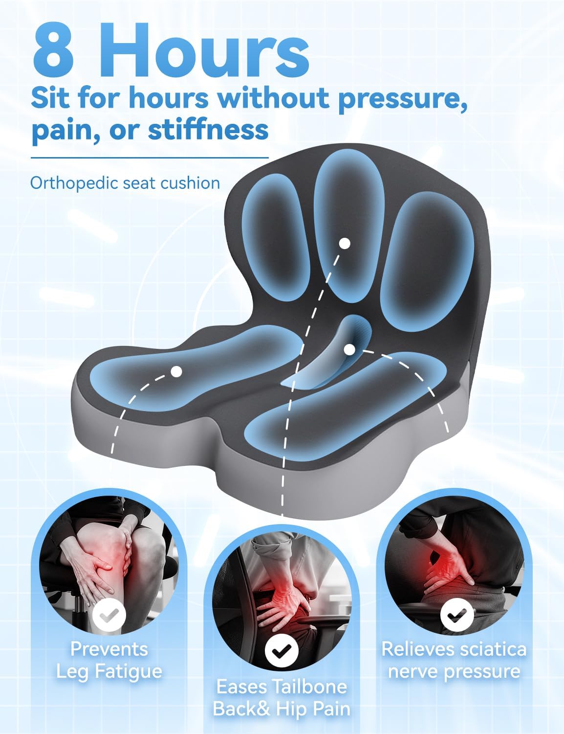 Orthopedic Cushion, Orthopedic Car Seat Cushion for Tailbone Pain Relief, Ergonomic Memory Foam Chair Pad, Non-Slip, Washable Cover, Car Cushion for Office, Car, Home (Dark Gray)