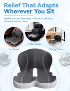 Orthopedic Cushion, Orthopedic Car Seat Cushion for Tailbone Pain Relief, Ergonomic Memory Foam Chair Pad, Non-Slip, Washable Cover, Car Cushion for Office, Car, Home (Dark Gray)