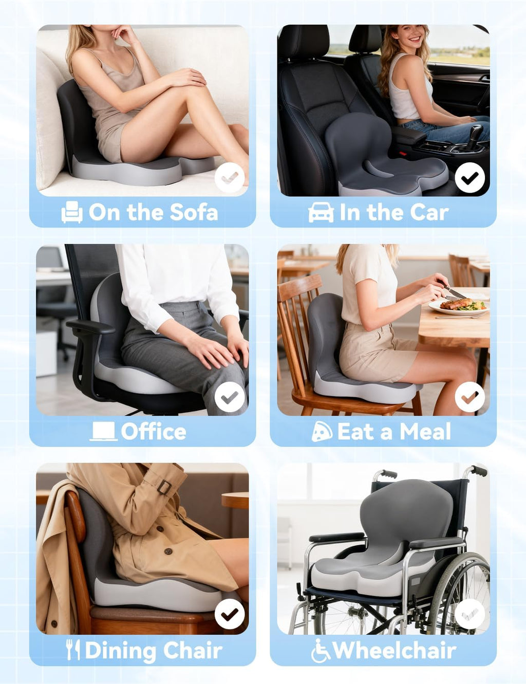 Orthopedic Cushion, Orthopedic Car Seat Cushion for Tailbone Pain Relief, Ergonomic Memory Foam Chair Pad, Non-Slip, Washable Cover, Car Cushion for Office, Car, Home (Dark Gray)